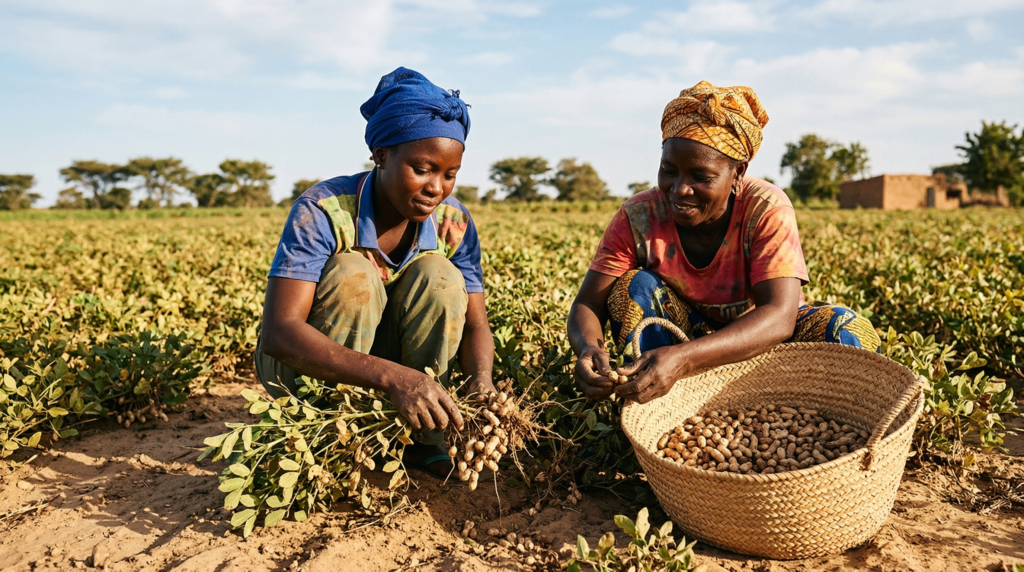 femmes noires en pleine recolte darachides sans ma delpmaspu